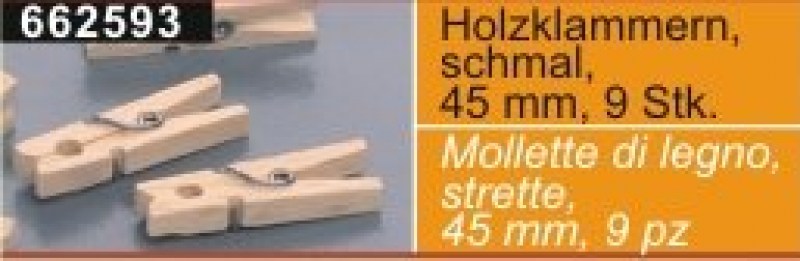 Mollette di legno, strette, 45 mm, 9 pezzi CF. 5